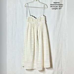 Romantic Ivory Textured Midi Dress Scallop Bust M Bridecore Coquette Milkmaid